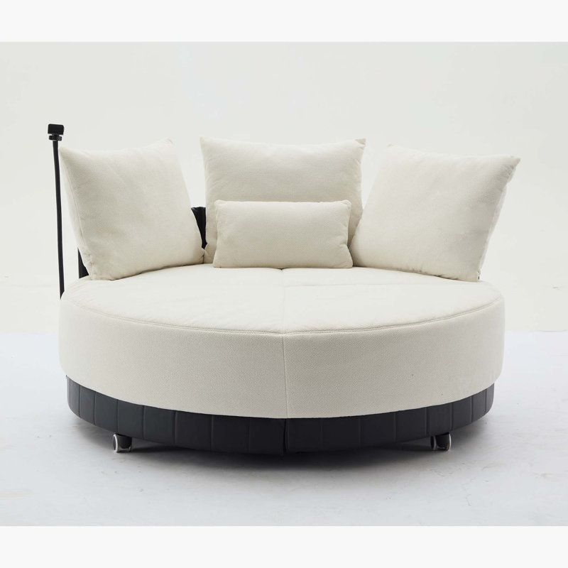 52.75 Oversized Round Swivel Chair 360 Swivel Chair Couples Chair Latitude Run Fabric Beige Polyester